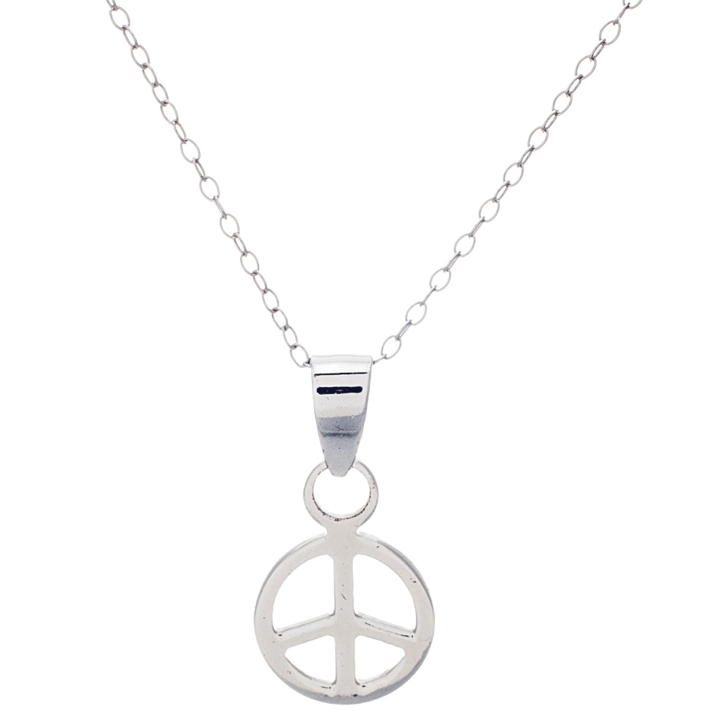 New Sterling Silver Peace Sign On Chain Necklace